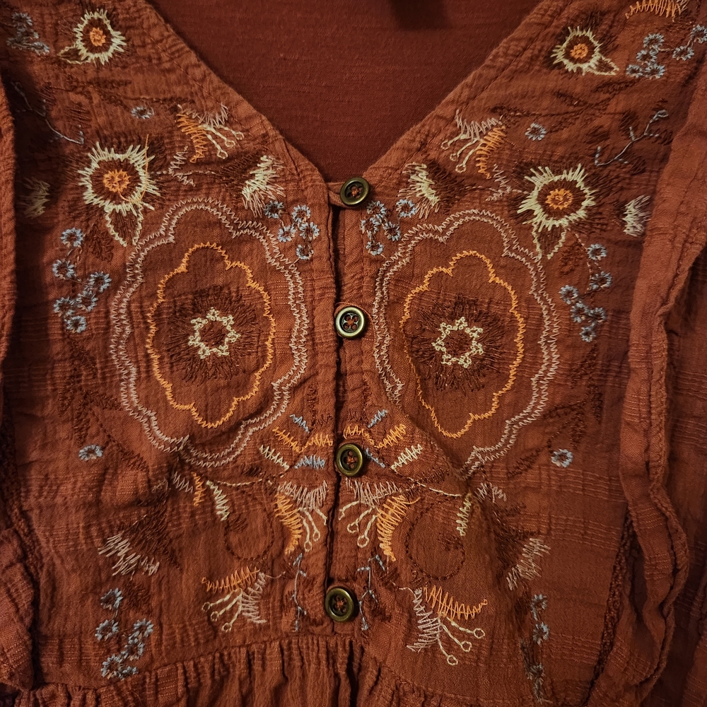 Rust Embroidered Boho Blouse - Picture 3 of 4